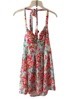 Blue & Pink Floral Halter Dress